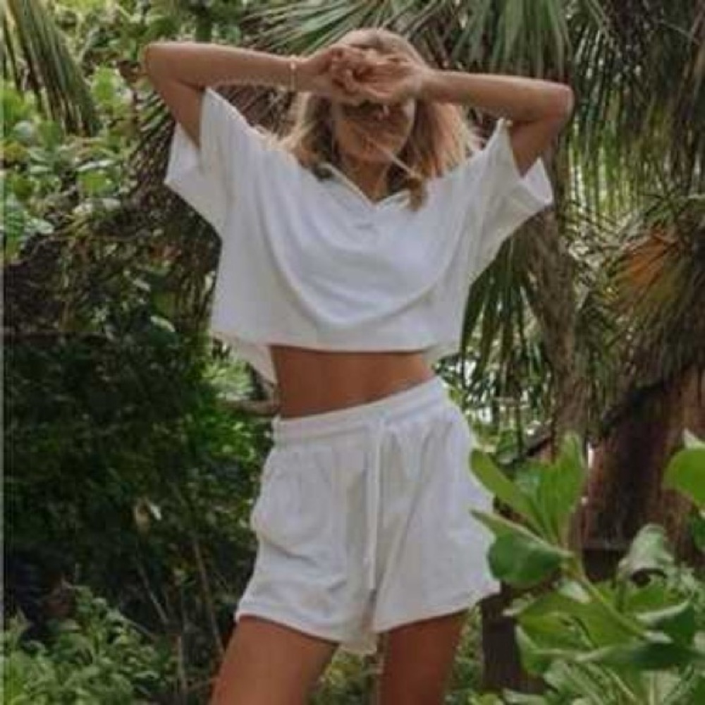 Daily Drills Terry Polo Cloth Cropped Collared Shirt Boxy Coverup | Women’s M-L - Picture 6 of 8